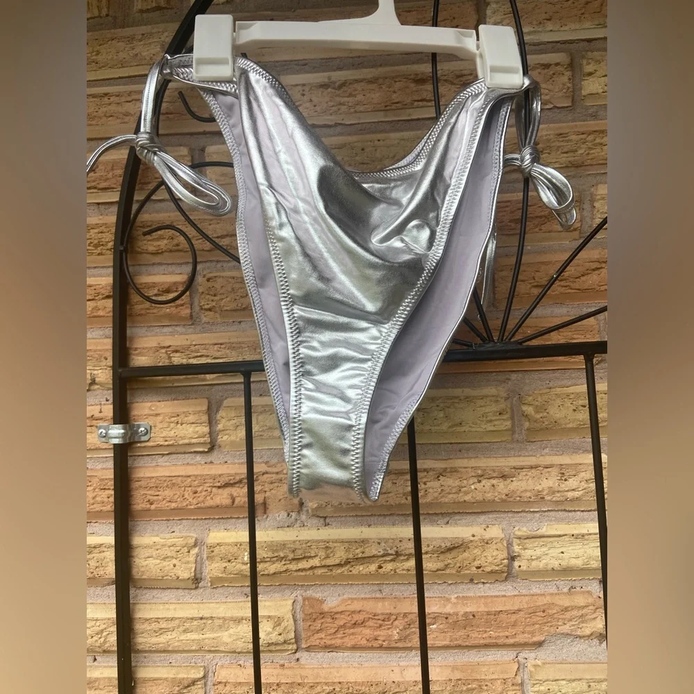 SKIMS METALLIC SWIM SKIMPY TIE BOTTOM NWT